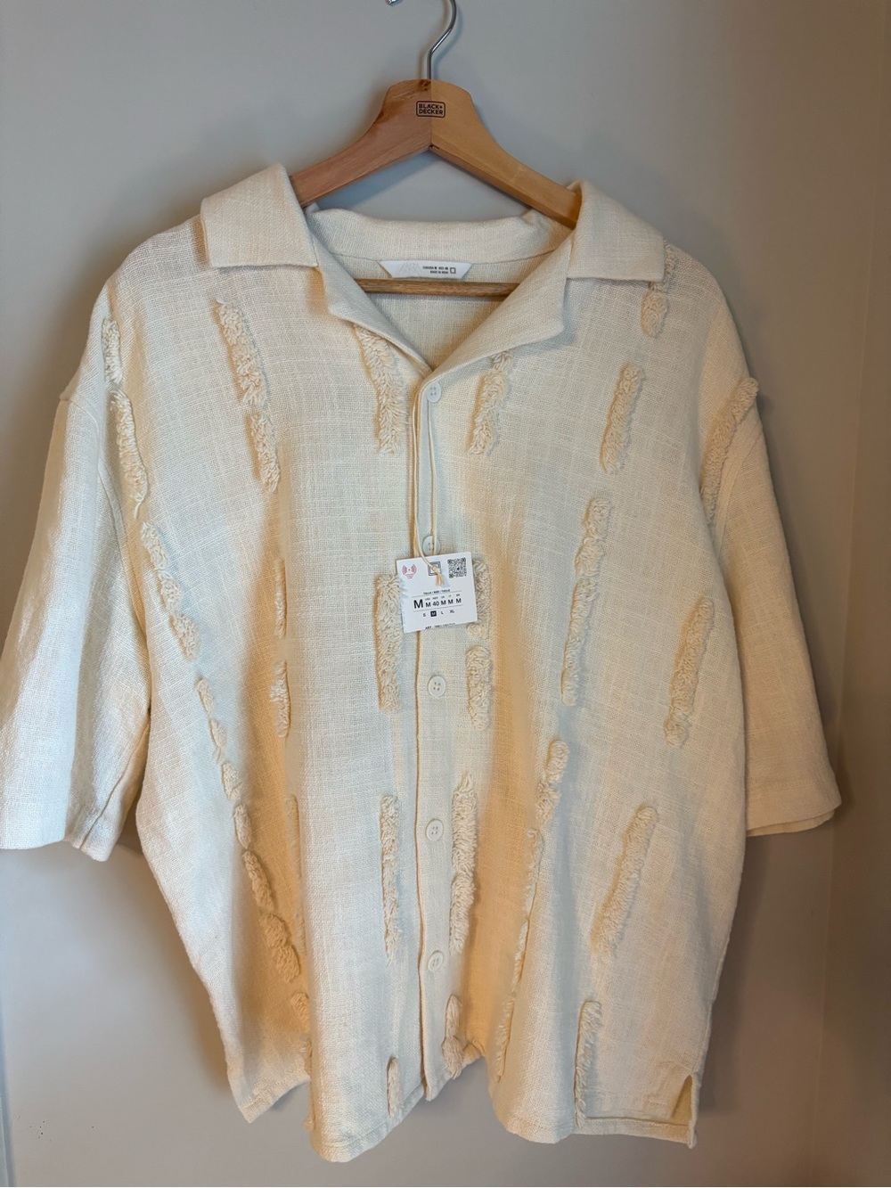 Zara Cream Short-Sleeve Textured Shirt Jacket
